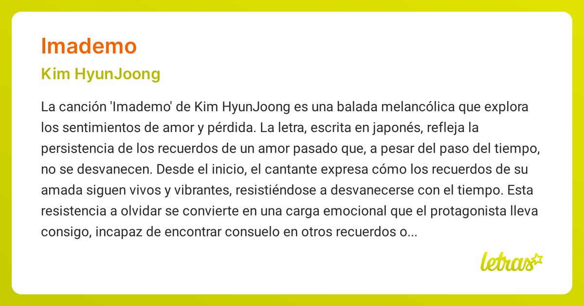 Significado de la canción IMADEMO (Kim HyunJoong) - LETRAS.COM