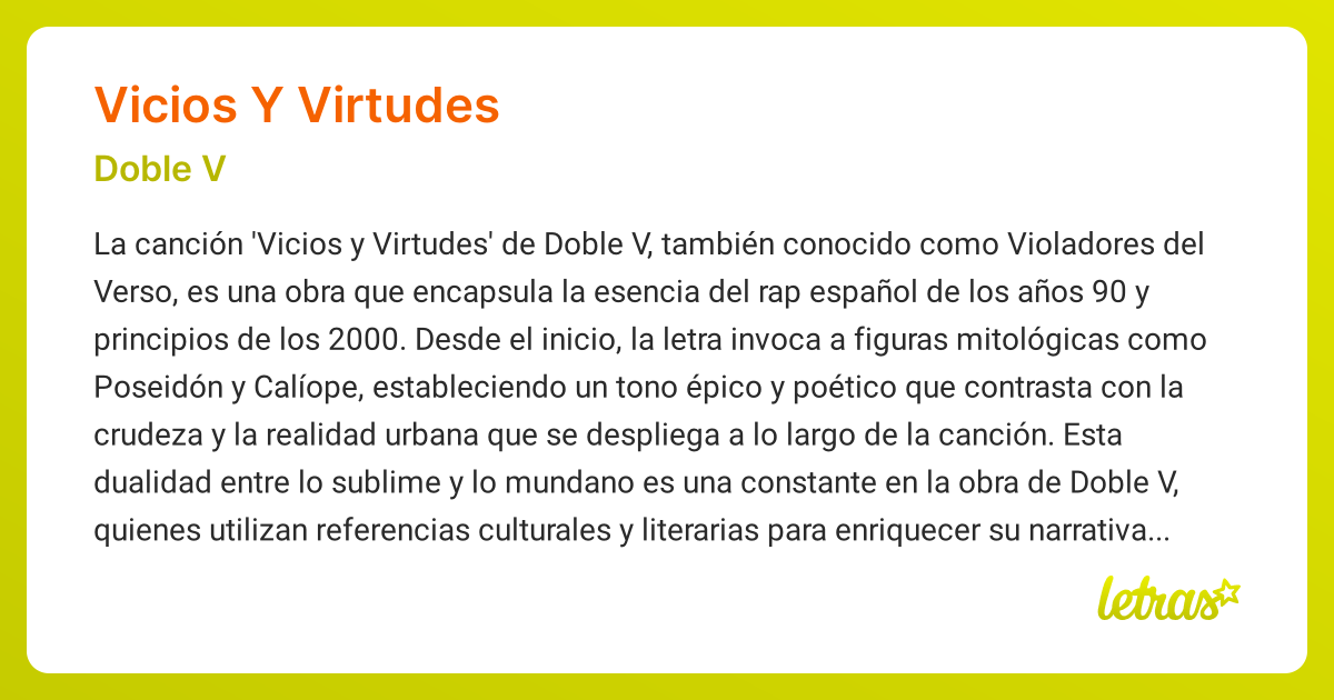 Significado De La Canción Vicios Y Virtudes (doble V) - Letras.com