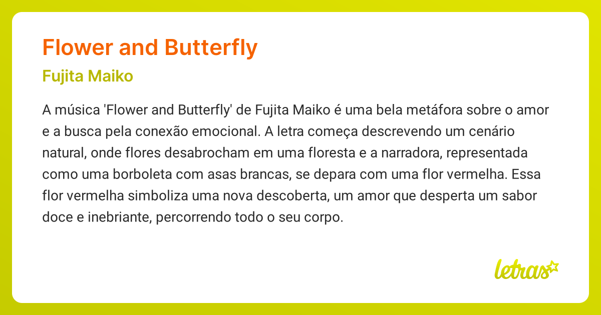 Significado da música FLOWER AND BUTTERFLY (Fujita Maiko) LETRAS.MUS.BR