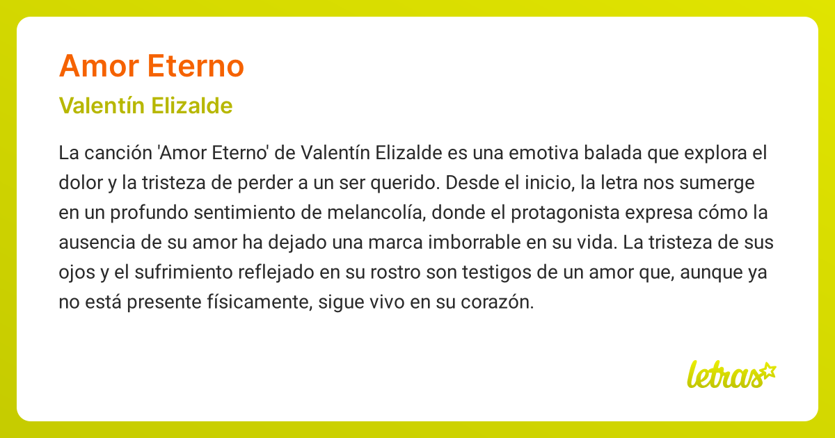 Significado De La Canción Amor Eterno (valentín Elizalde) - Letras.com