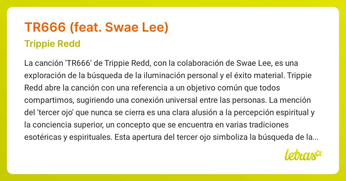 Significado de la canción TR666 (FEAT. SWAE LEE) (Trippie Redd ...
