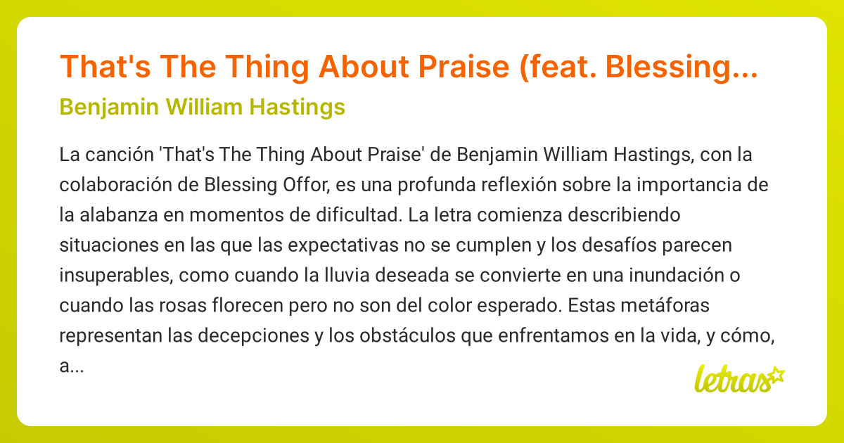 Significado de la canción That's The Thing About Praise (feat. Blessing ...