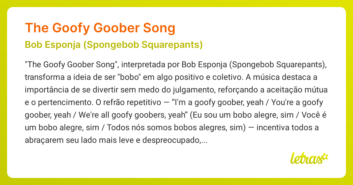 Significado da música THE GOOFY GOOBER SONG (Bob Esponja (Spongebob ...
