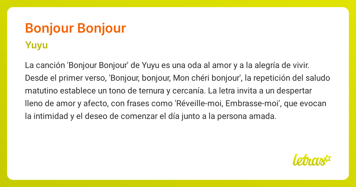 Significado de la canción BONJOUR BONJOUR (Yuyu) - LETRAS.COM