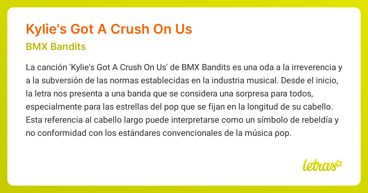 Significado de la canción KYLIE'S GOT A CRUSH ON US (BMX Bandits ...