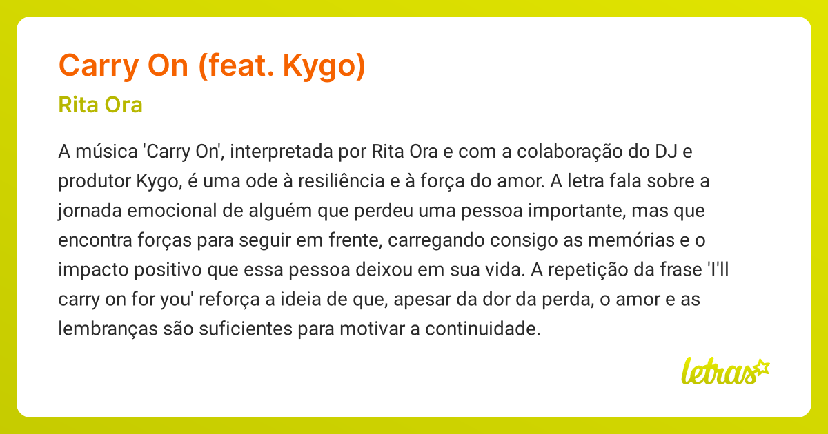 CARRY ON (FEAT. KYGO) (SIGNIFICADO) Rita Ora