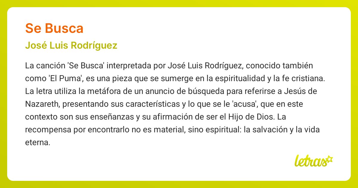 Significado de la canción SE BUSCA (José Luis Rodríguez) - LETRAS.COM