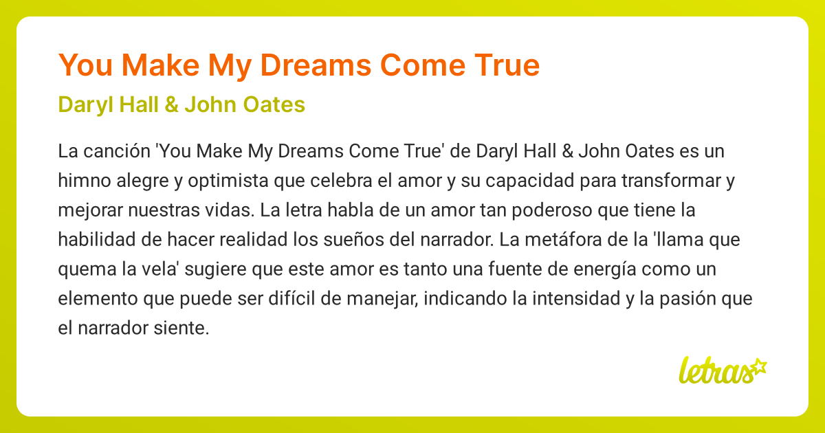 Significado de la canción YOU MAKE MY DREAMS COME TRUE (Daryl Hall & John Oates)