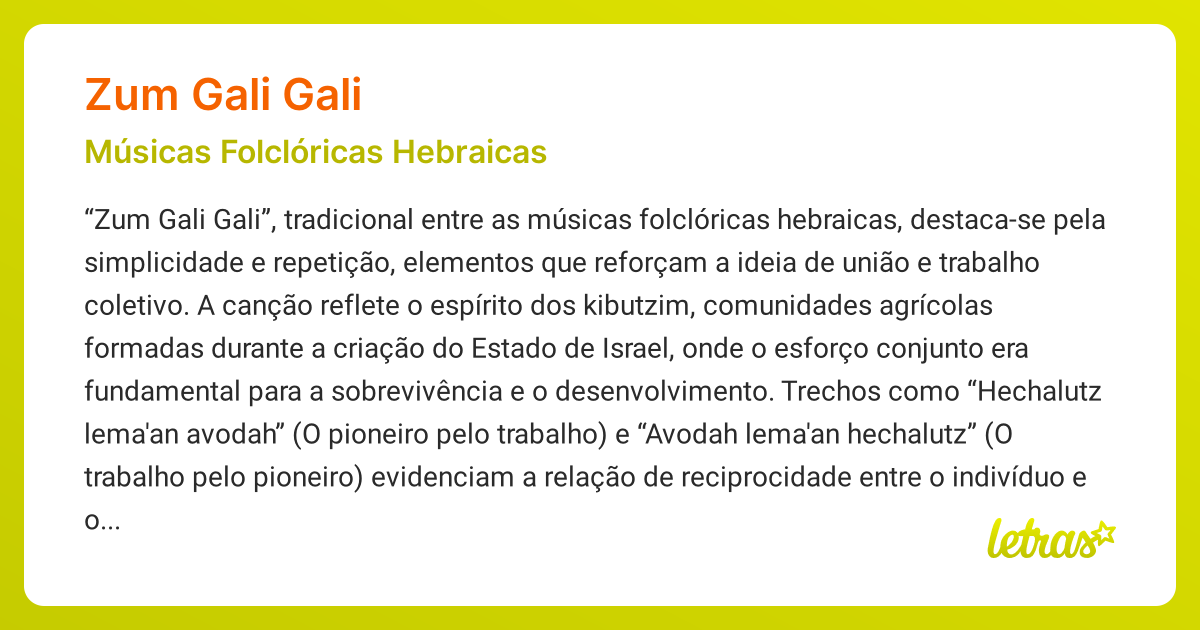 Significado da música ZUM GALI GALI (Músicas Folclóricas Hebraicas ...