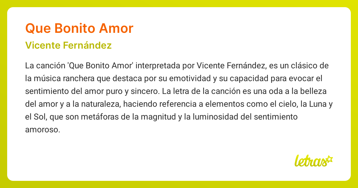 Significado de la canción QUE BONITO AMOR (Vicente Fernández)