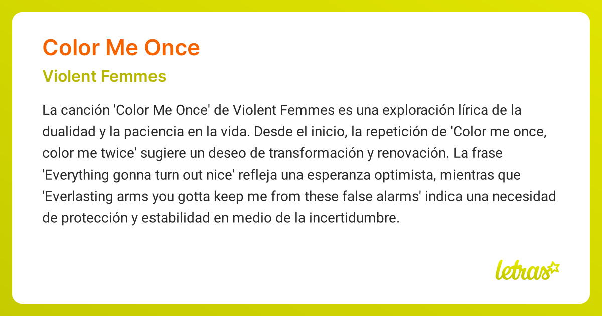 Significado de la canción COLOR ME ONCE (Violent Femmes) - LETRAS.COM