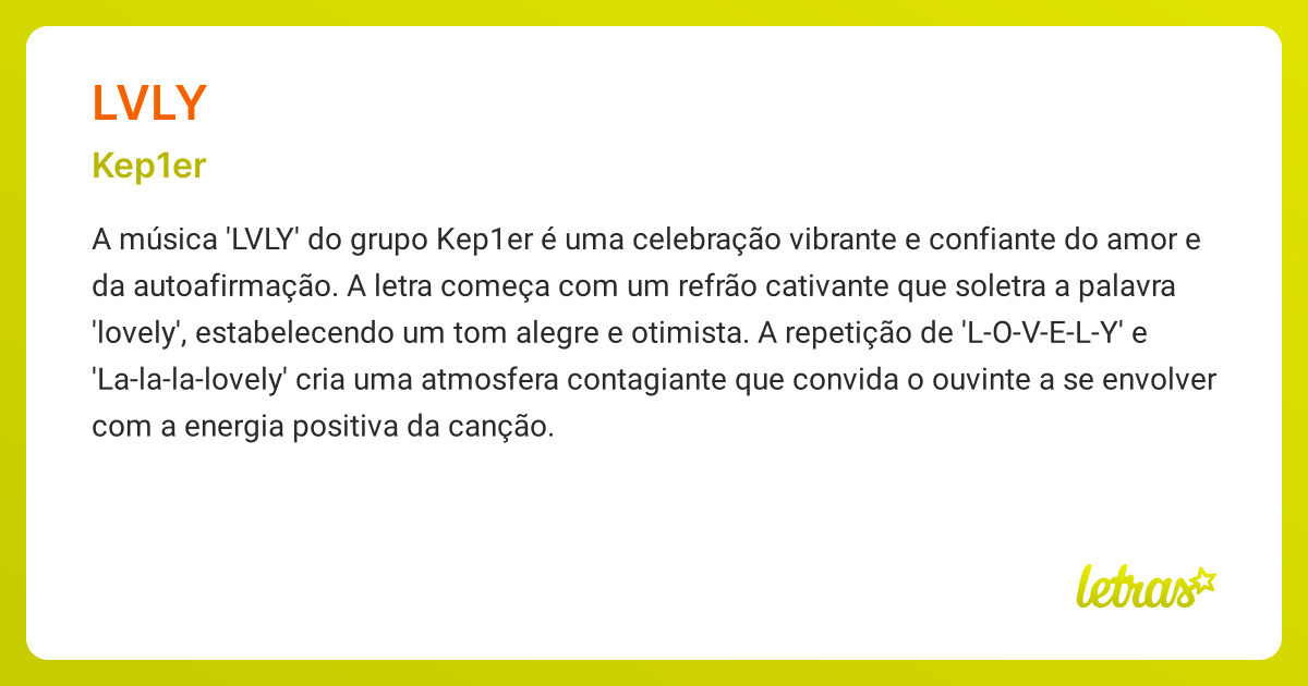 Significado da música LVLY (Kep1er) - LETRAS.MUS.BR