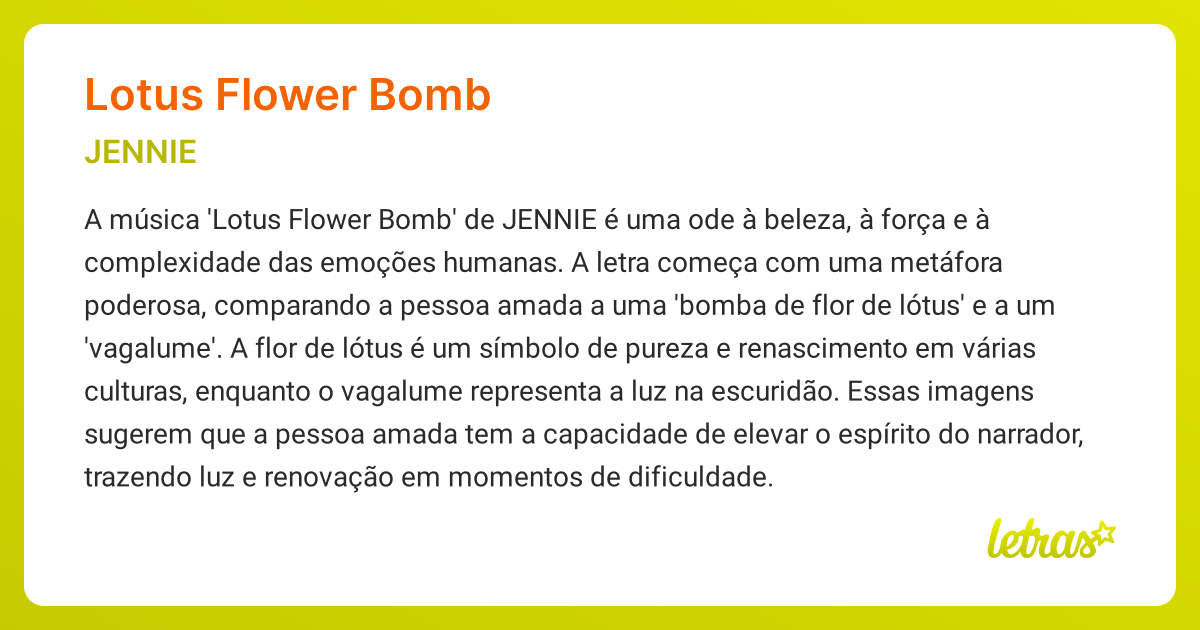 Significado da música LOTUS FLOWER BOMB (JENNIE) LETRAS.MUS.BR