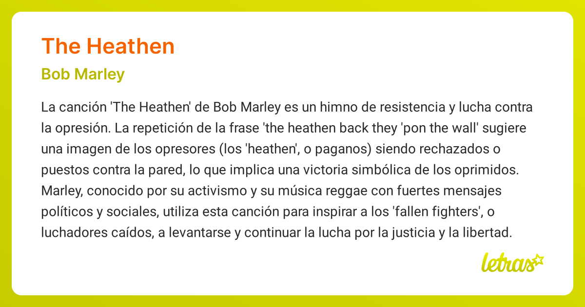 Significado de la canción THE HEATHEN (Bob Marley) - LETRAS.COM