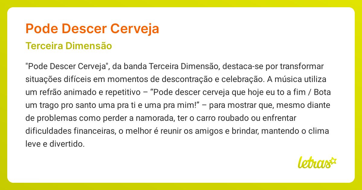 Significado da música PODE DESCER CERVEJA (Terceira Dimensão) - LETRAS ...