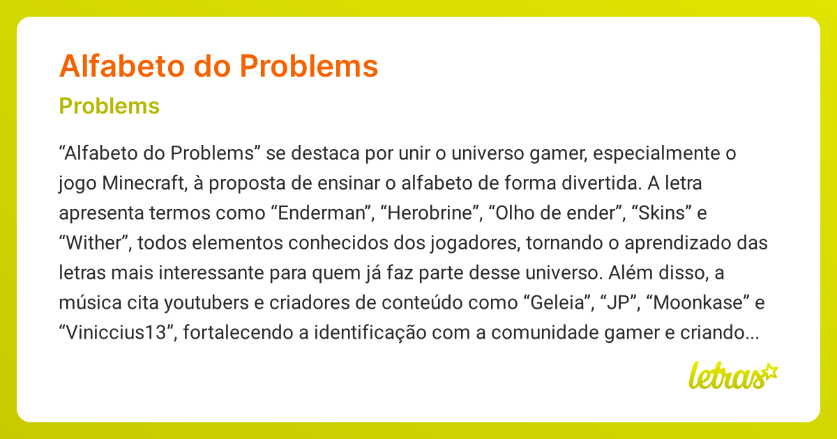Significado da música ALFABETO DO PROBLEMS (Problems) - LETRAS.MUS.BR