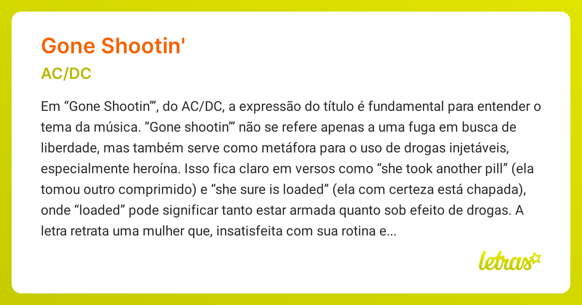 Significado da música GONE SHOOTIN' (AC/DC) - LETRAS.MUS.BR
