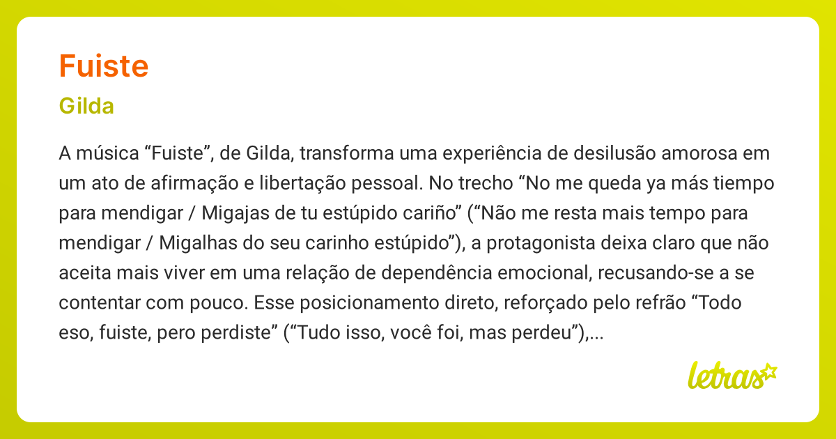 Significado da música FUISTE (Gilda) - LETRAS.MUS.BR
