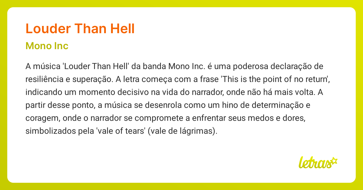 Significado da música LOUDER THAN HELL (Mono Inc) LETRAS.MUS.BR