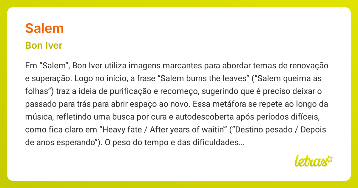 Significado da música SALEM (Bon Iver) - LETRAS.MUS.BR