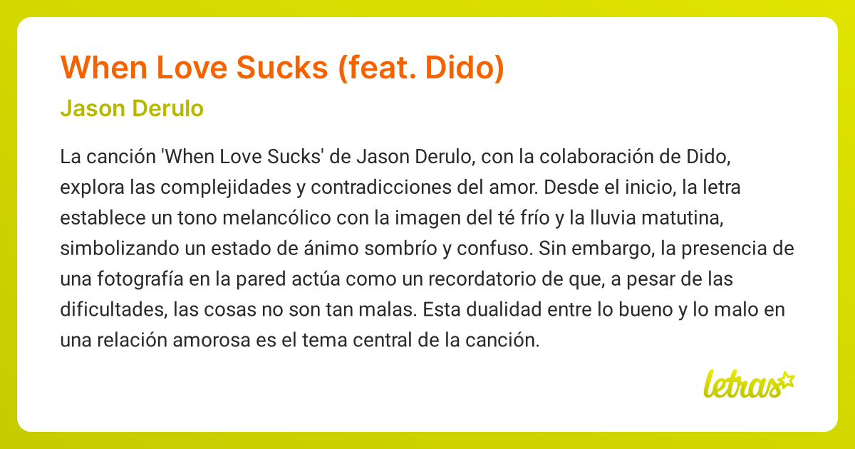 Significado De La Canción When Love Sucks Feat Dido Jason Derulo Letrascom