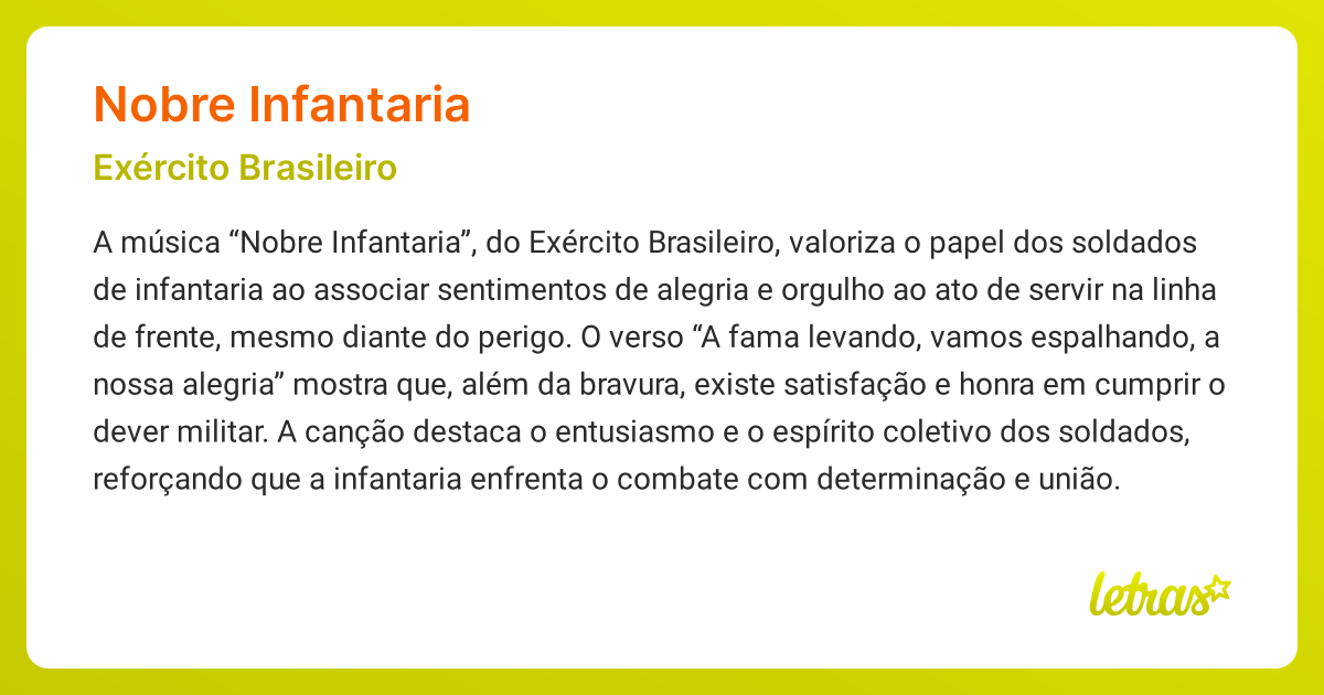 Significado da música NOBRE INFANTARIA (Exército Brasileiro) - LETRAS ...