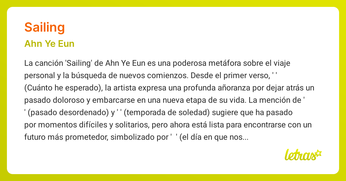 Significado de la canción SAILING (Ahn Ye Eun)