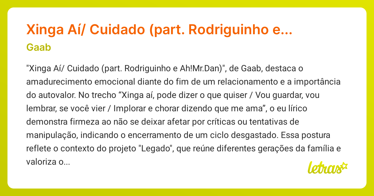 Significado da música Xinga Aí/ Cuidado (part. Rodriguinho e Ah!Mr.Dan ...