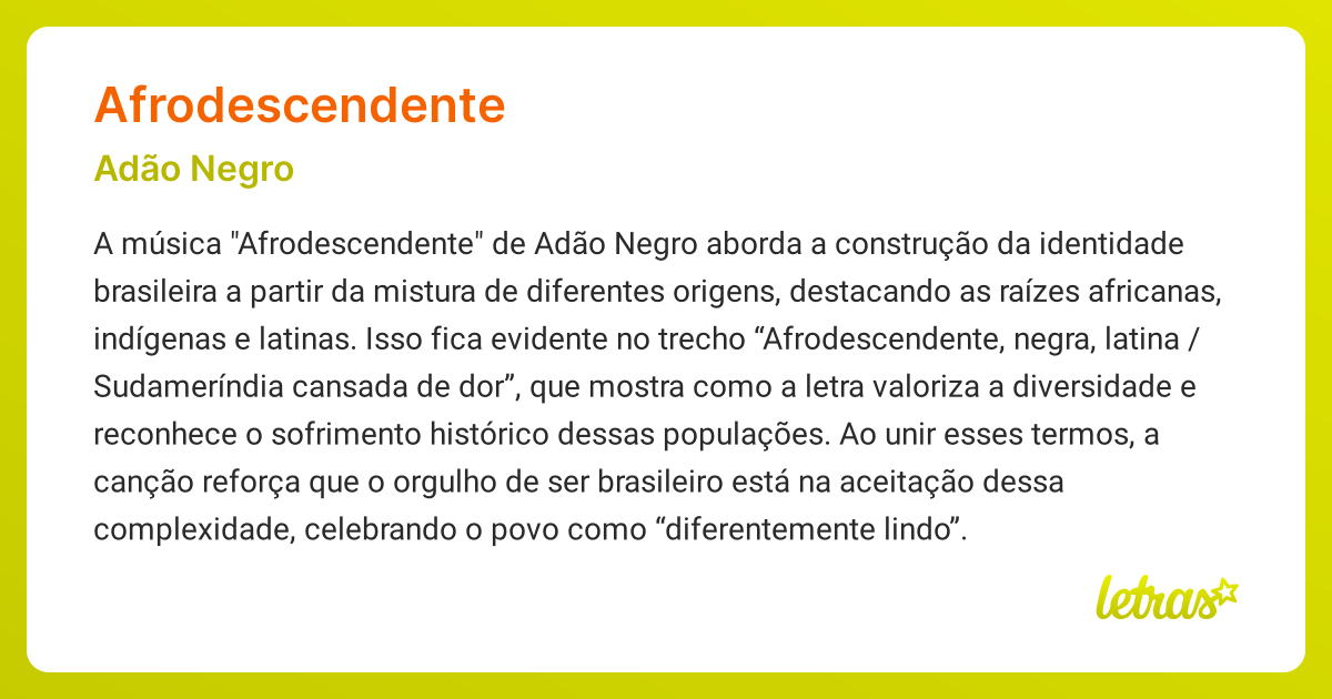 Significado da música AFRODESCENDENTE (Adão Negro) - LETRAS.MUS.BR
