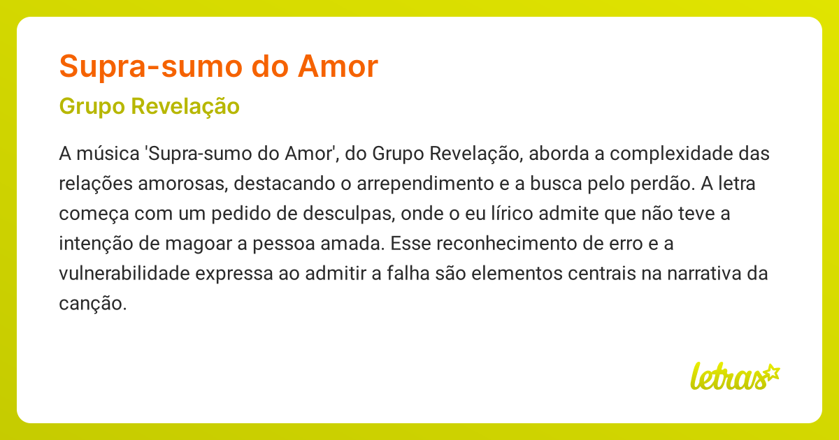 Significado da música SUPRA-SUMO DO AMOR (Grupo Revelação) - LETRAS.MUS.BR