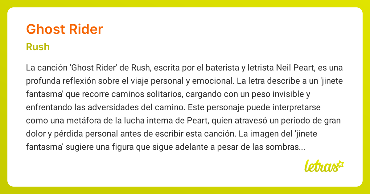Significado de la canción GHOST RIDER (Rush) - LETRAS.COM
