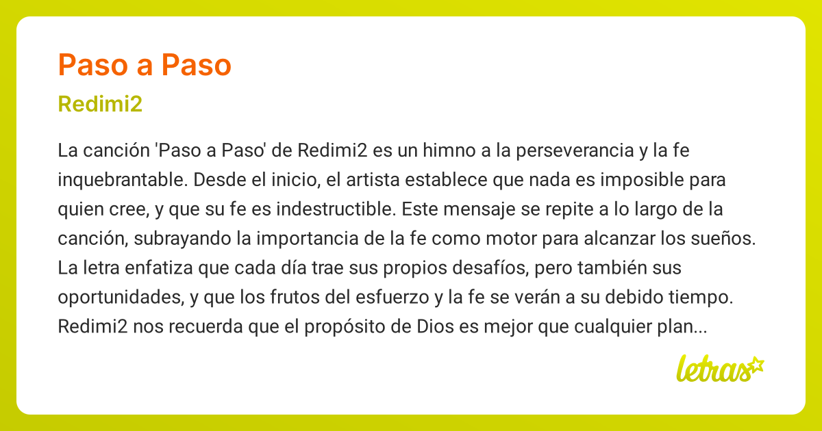 Significado de la canción PASO A PASO (Redimi2) - LETRAS.COM