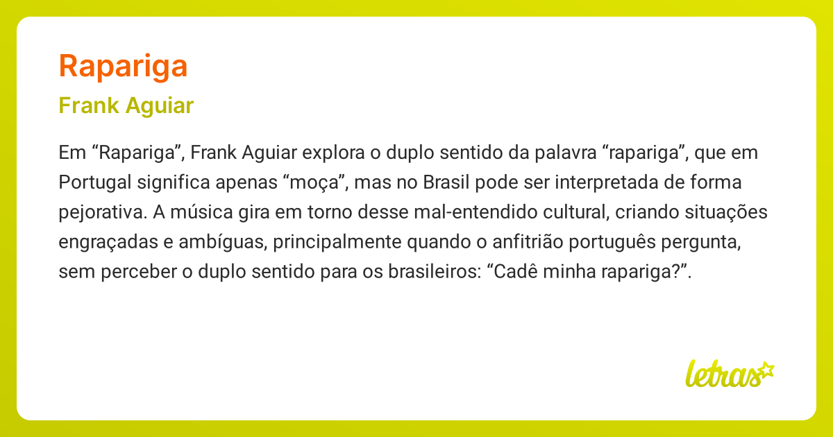 Significado da música RAPARIGA (Frank Aguiar) - LETRAS.MUS.BR