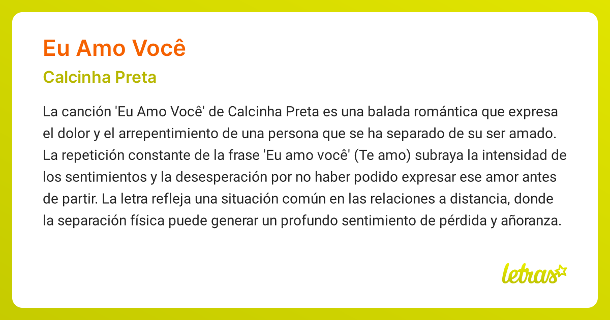 Significado De La Canción Eu Amo Você Calcinha Preta Letras Com