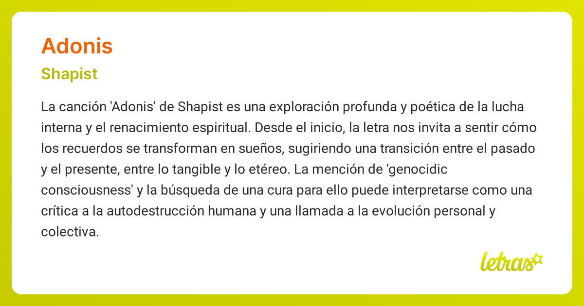 Significado de la canción ADONIS (Shapist) - LETRAS.COM