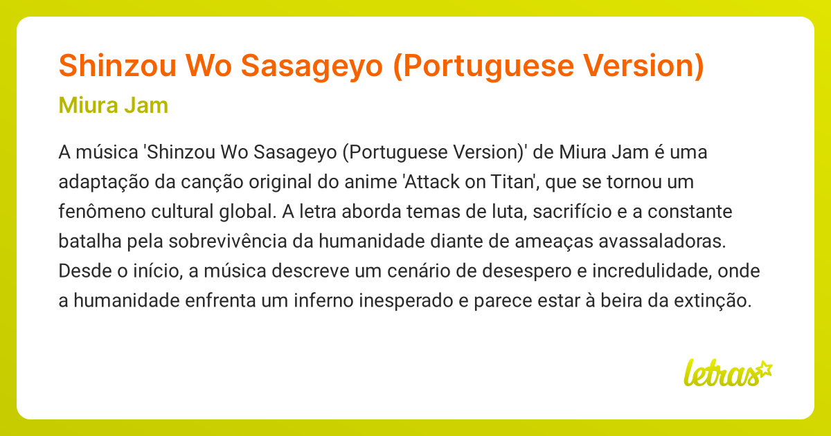 Significado da música Shinzou Wo Sasageyo (Portuguese Version
