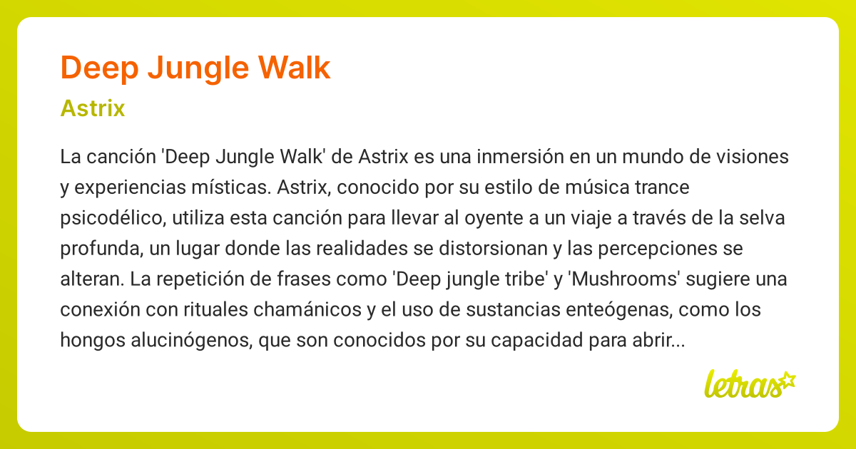 Significado de la canción DEEP JUNGLE WALK (Astrix) - LETRAS.COM