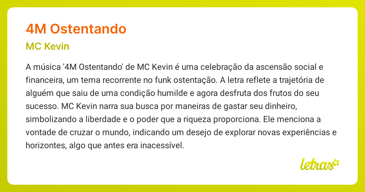 Significado da música 4M OSTENTANDO (MC Kevin) - LETRAS.MUS.BR