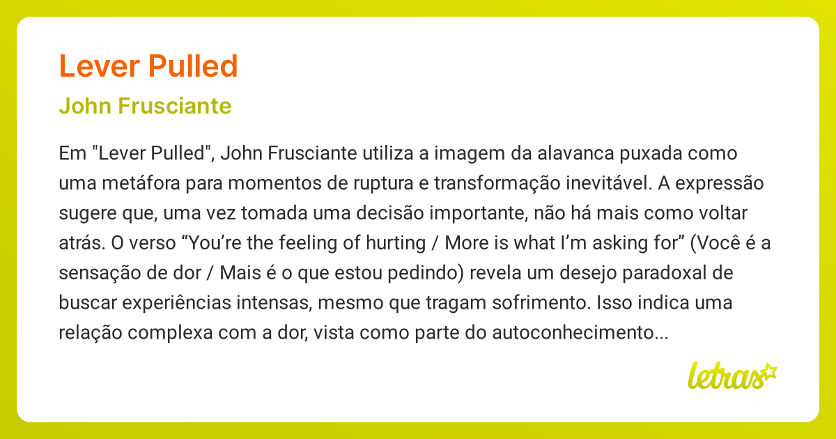 Significado da música LEVER PULLED (John Frusciante) LETRAS.MUS.BR