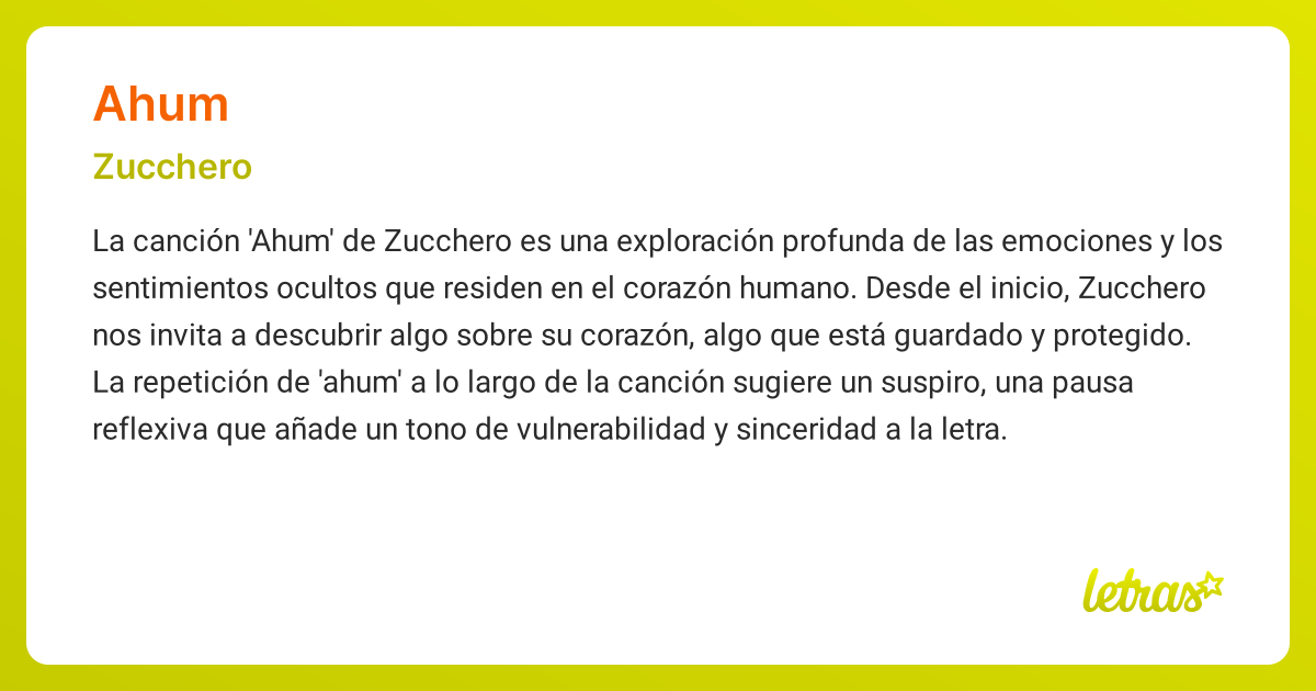 Significado de la canción AHUM (Zucchero) - LETRAS.COM