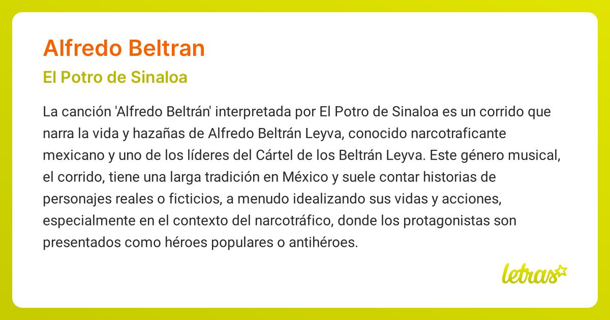 Significado de la canción ALFREDO BELTRAN (El Potro de Sinaloa)