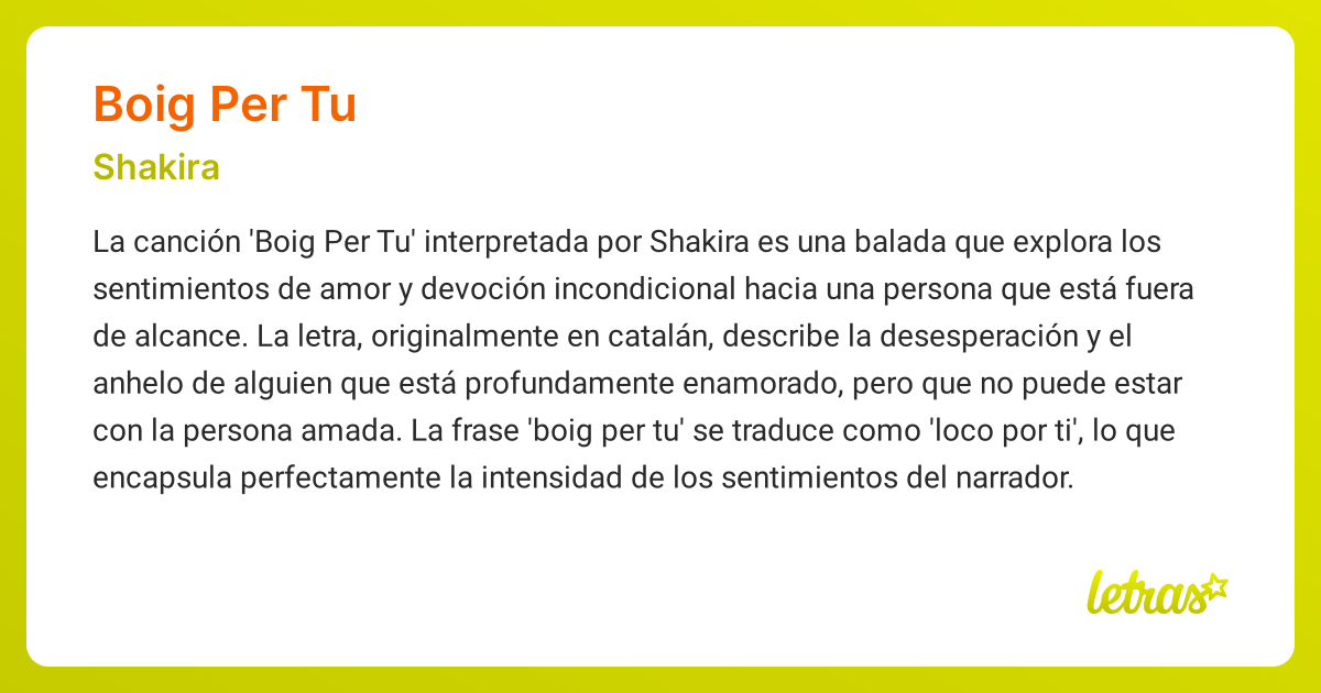 Significado de la canción BOIG PER TU (Shakira) - LETRAS.COM