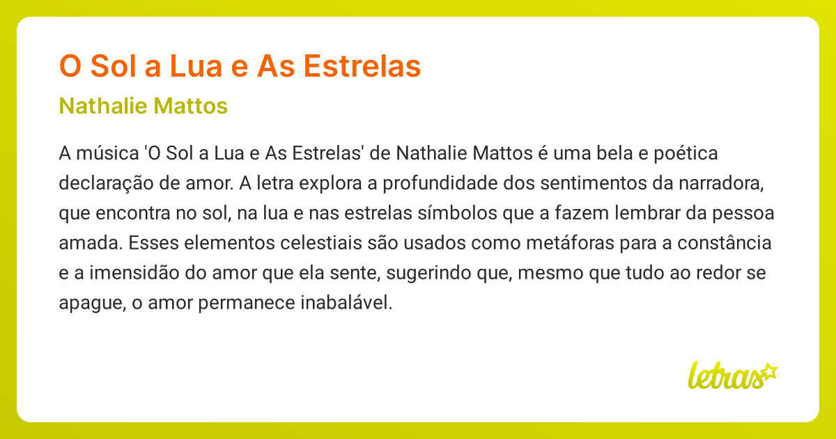 Significado da música O SOL A LUA E AS ESTRELAS (Nathalie Mattos ...