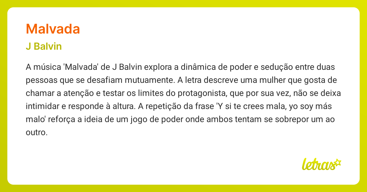 Significado da música MALVADA (J Balvin) - LETRAS.MUS.BR