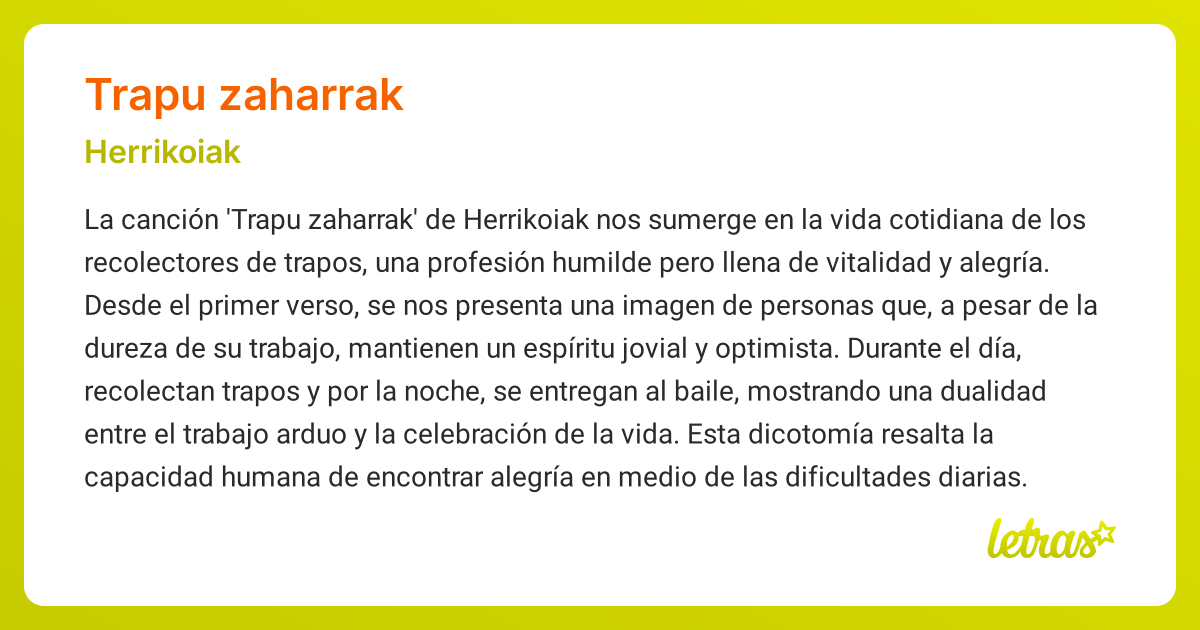 Significado de la canción TRAPU ZAHARRAK (Herrikoiak) - LETRAS.COM