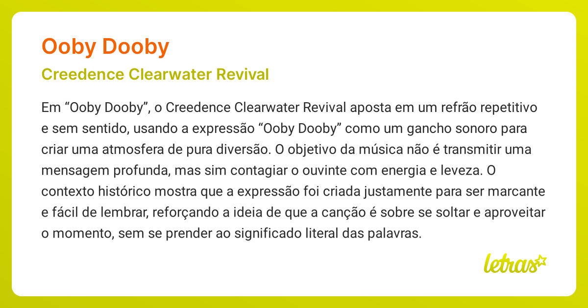 Significado da música OOBY DOOBY (Creedence Clearwater Revival ...