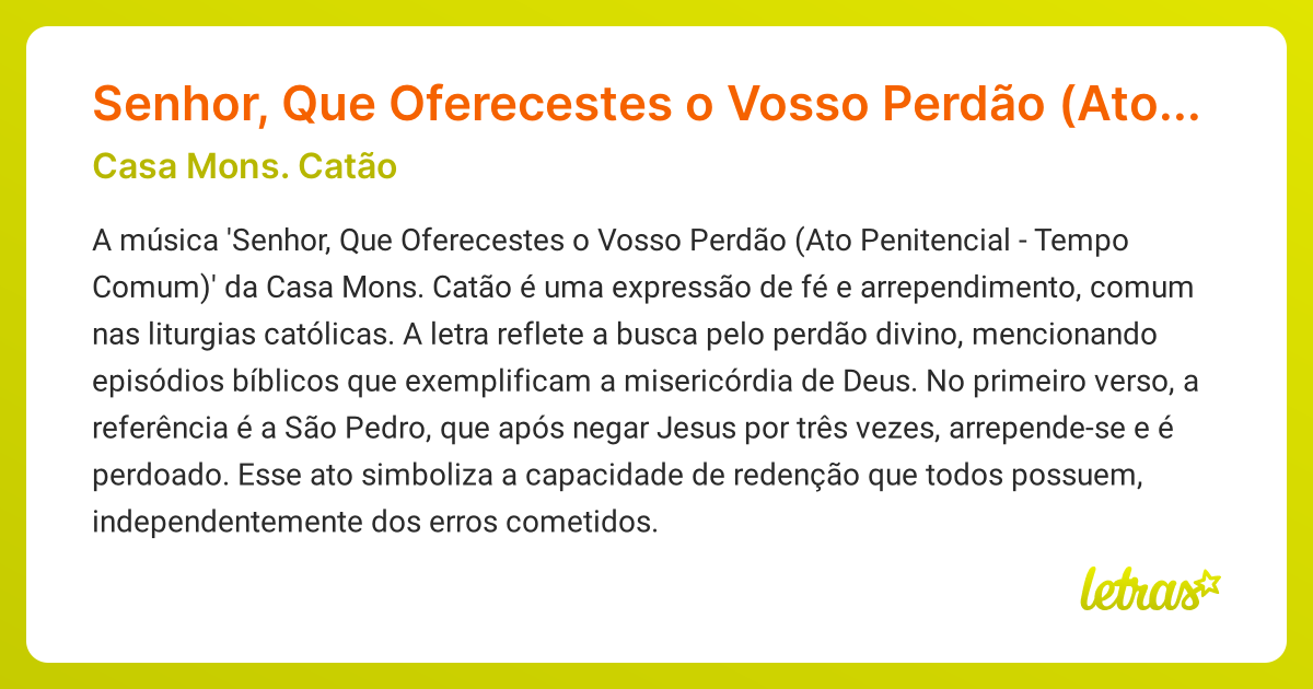 Significado da música Senhor, Que Oferecestes o Vosso Perdão (Ato ...