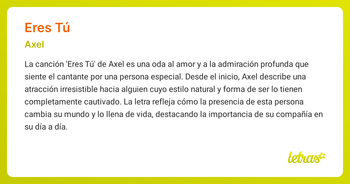 Significado de la canción ERES TÚ (Axel) - LETRAS.COM
