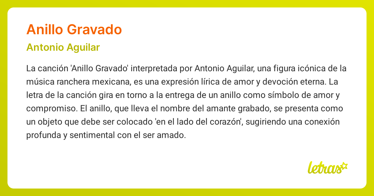 Significado de la cancion ANILLO GRAVADO Antonio Aguilar LETRAS.COM