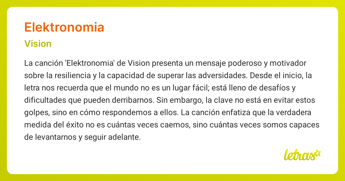 Significado de la canción ELEKTRONOMIA (Vision) - LETRAS.COM